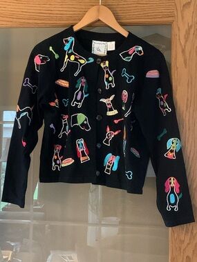 Vintage Michael Simon Black Dog Embroidered Button-Up sweater